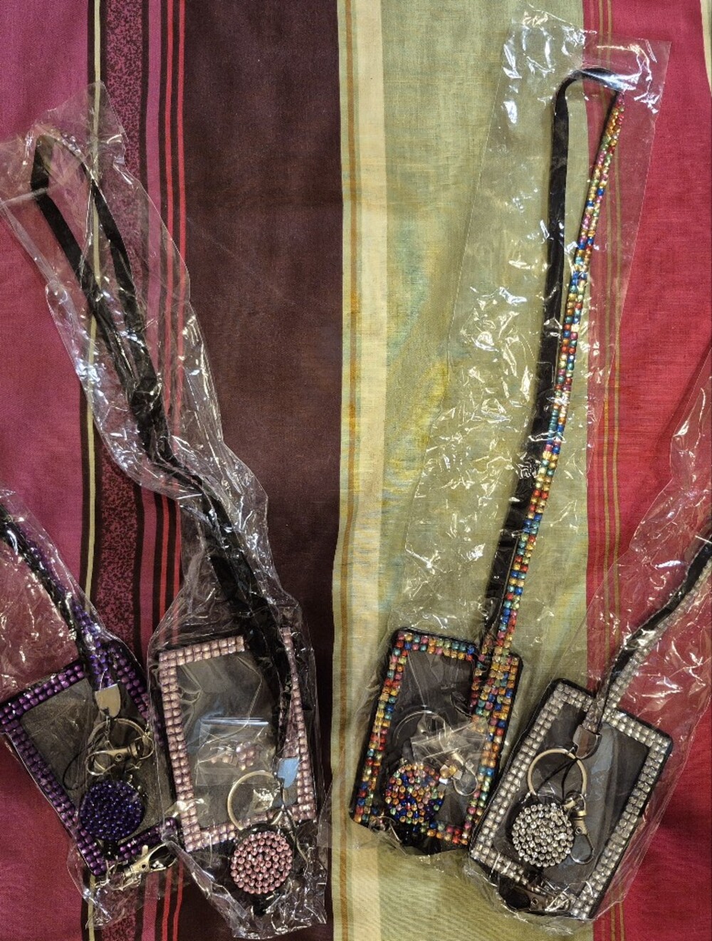 Source Unknown Purple and Multicolor Beaded Key & Card Holder Lanyards - All 4